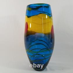 SDS Seapoot Art Glass Vase 14 LARGE 7.5 POUNDS Center Piece Red Blue Yellow