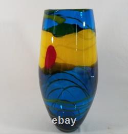 SDS Seapoot Art Glass Vase 14 LARGE 7.5 POUNDS Center Piece Red Blue Yellow