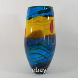 SDS Seapoot Art Glass Vase 14 LARGE 7.5 POUNDS Center Piece Red Blue Yellow