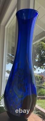 SDS Seapoot Group 28 Cobalt Blue Art Glass Floor Vase MCM Hand Blown No Chips