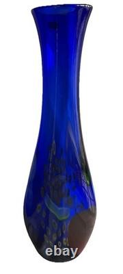 SDS Seapoot Group 28 Cobalt Blue Art Glass Floor Vase MCM Hand Blown No Chips
