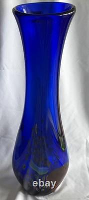 SDS Seapoot Group 28 Cobalt Blue Art Glass Floor Vase MCM Hand Blown No Chips