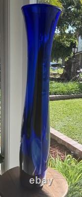 SDS Seapoot Group 28 Cobalt Blue Art Glass Floor Vase MCM Hand Blown No Chips