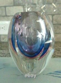 SEGUSO Flavio Poli Triple Sommerso Art Glass FACETED Vase Murano Italy Blue Purp