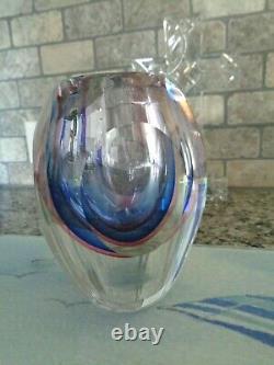 SEGUSO Flavio Poli Triple Sommerso Art Glass FACETED Vase Murano Italy Blue Purp