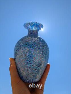 SHIMMERING! 7 Murano Glass Vase MURRINA Blue & Aventurine MILLEFIORI Gold