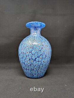 SHIMMERING! 7 Murano Glass Vase MURRINA Blue & Aventurine MILLEFIORI Gold