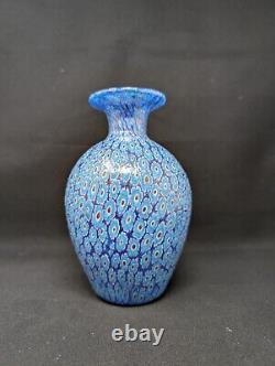 SHIMMERING! 7 Murano Glass Vase MURRINA Blue & Aventurine MILLEFIORI Gold