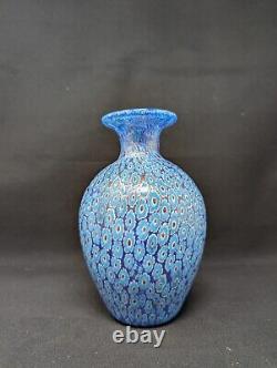 SHIMMERING! 7 Murano Glass Vase MURRINA Blue & Aventurine MILLEFIORI Gold