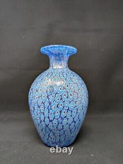 SHIMMERING! 7 Murano Glass Vase MURRINA Blue & Aventurine MILLEFIORI Gold