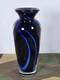SIGNED James Alloway Art Glass Vase 7 Blue Swirl Ribbon