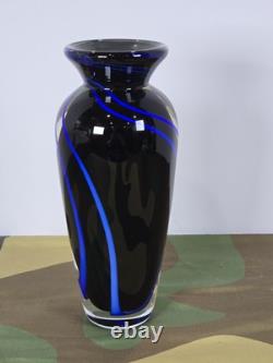 SIGNED James Alloway Art Glass Vase 7 Blue Swirl Ribbon
