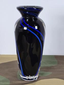 SIGNED James Alloway Art Glass Vase 7 Blue Swirl Ribbon