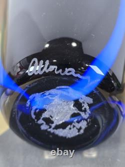 SIGNED James Alloway Art Glass Vase 7 Blue Swirl Ribbon