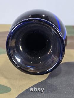 SIGNED James Alloway Art Glass Vase 7 Blue Swirl Ribbon