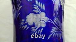 SIGNED MEISSEN! Cobalt BLUE Cut to Clear FLOWER of LONDON Crystal Glass Vase