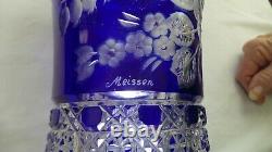 SIGNED MEISSEN! Cobalt BLUE Cut to Clear FLOWER of LONDON Crystal Glass Vase