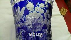 SIGNED MEISSEN! Cobalt BLUE Cut to Clear FLOWER of LONDON Crystal Glass Vase
