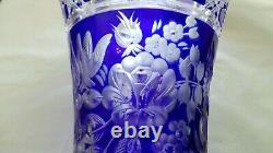 SIGNED MEISSEN! Cobalt BLUE Cut to Clear FLOWER of LONDON Crystal Glass Vase