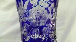 SIGNED MEISSEN! Cobalt BLUE Cut to Clear FLOWER of LONDON Crystal Glass Vase