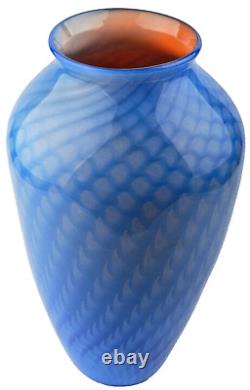 SIGWARTH Art GLASS Studio Feather Water Blue Vase Large Hand Blown New