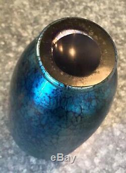 STEUBEN Blue Iridescent VASE Very Nice Condition