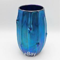 STEVEN LUNDBERG Glass Art Studio BLUE AURENE VASE Signed And Dated 2001