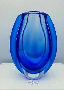 STUNNING! Cobalt Blue ART GLASS VASE CENTERPIECE SCULPTURE 8.5 Murano Style