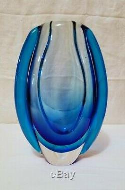 STUNNING! Cobalt Blue ART GLASS VASE CENTERPIECE SCULPTURE 8.5 Murano Style