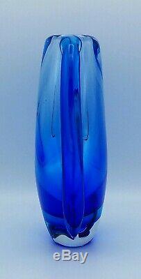 STUNNING! Cobalt Blue ART GLASS VASE CENTERPIECE SCULPTURE 8.5 Murano Style