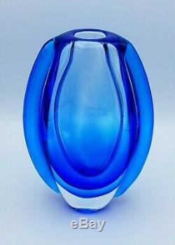 STUNNING! Cobalt Blue ART GLASS VASE CENTERPIECE SCULPTURE 8.5 Murano Style