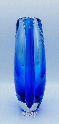 STUNNING! Cobalt Blue ART GLASS VASE CENTERPIECE SCULPTURE 8.5 Murano Style