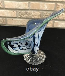 STUNNING Hand Blown Jack in the Pulpit Art Glass Calla Lily VASE COBALT BLUE