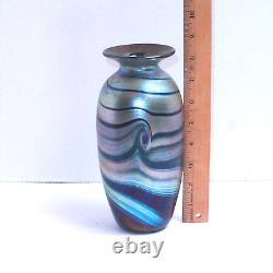 STUNNING John Gilvey Iridescent Peacock Dimple Art Glass Vase Blue Purple Teal