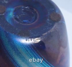 STUNNING John Gilvey Iridescent Peacock Dimple Art Glass Vase Blue Purple Teal