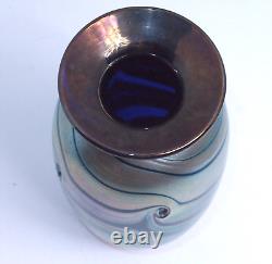 STUNNING John Gilvey Iridescent Peacock Dimple Art Glass Vase Blue Purple Teal