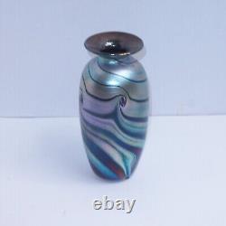 STUNNING John Gilvey Iridescent Peacock Dimple Art Glass Vase Blue Purple Teal