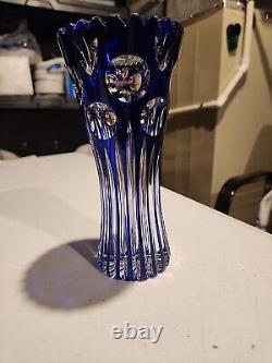 STUNNING RARE German Cobalt Blue To Clear Cut Crystal Art Glass Vase 7H