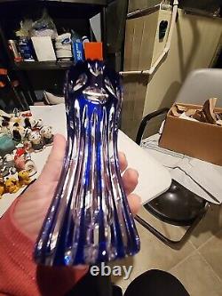 STUNNING RARE German Cobalt Blue To Clear Cut Crystal Art Glass Vase 7H