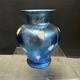 SUPER 1920's DURAND ART GLASS BLUE & WHITE HANGING HEART & VINE IRIDIZED VASE