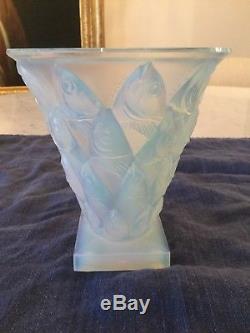 Sabino France Art Glass Art Deco Poissons Fish Opalescent Vase