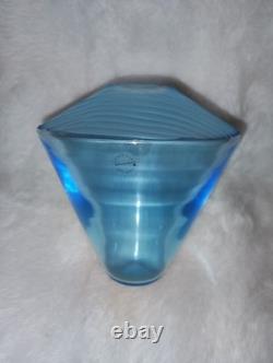 Salviati Murano Italy Battuto Glass Vase Signed 2002 Blue Modern