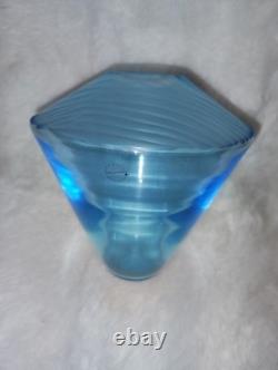 Salviati Murano Italy Battuto Glass Vase Signed 2002 Blue Modern