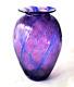 Sanyu Amethyst and Cobalt Veined Threading Art Glass Vase signed c 1961