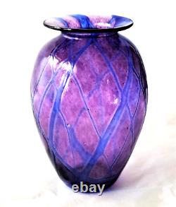 Sanyu Amethyst and Cobalt Veined Threading Art Glass Vase signed c 1961