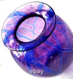 Sanyu Amethyst and Cobalt Veined Threading Art Glass Vase signed c 1961