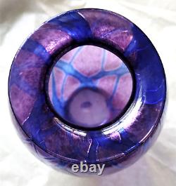 Sanyu Amethyst and Cobalt Veined Threading Art Glass Vase signed c 1961