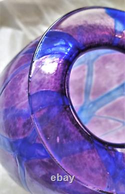 Sanyu Amethyst and Cobalt Veined Threading Art Glass Vase signed c 1961