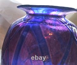 Sanyu Amethyst and Cobalt Veined Threading Art Glass Vase signed c 1961