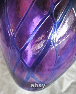 Sanyu Amethyst and Cobalt Veined Threading Art Glass Vase signed c 1961